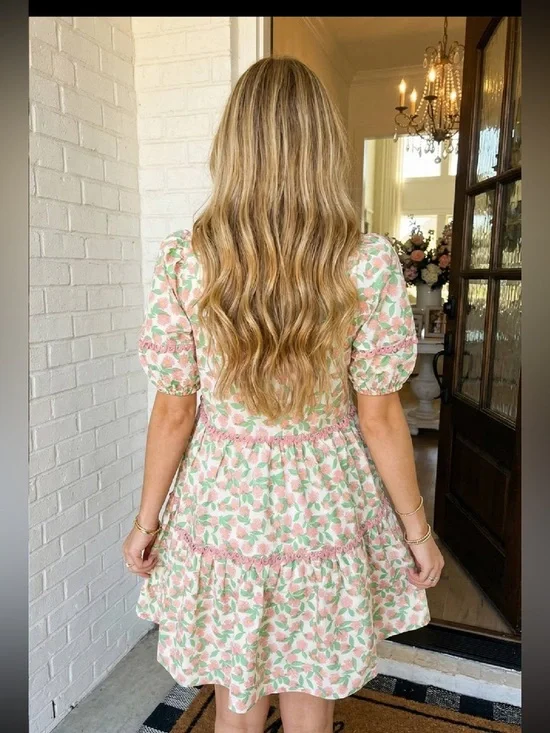 LA Society Green Missy Ricrac Trim Floral Puff Sleeve Dress - Picture 4 of 4